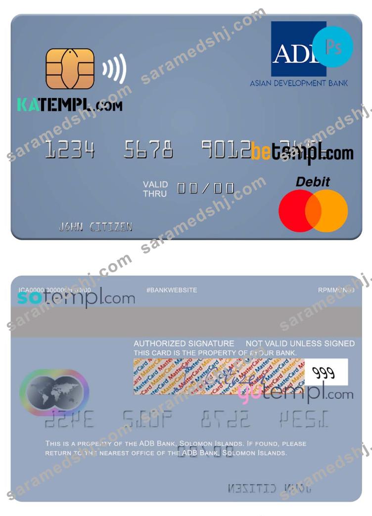 Solomon Islands ADB Bank mastercard credit card template in PSD format